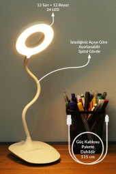 Şarjlı Masa Lambası Dokunmatik 3 Renk 24 Led Telefon Standlı Kademeli Çalışma Okuma Işığı thumbnail 4