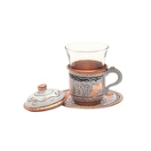 KULPLU BAKIR ÇAY BARDAĞI ERZİNCAN EL İŞLEMELİ BEYAZ - 2