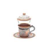 KULPLU BAKIR ÇAY BARDAĞI ERZİNCAN EL İŞLEMELİ BEYAZ - 1