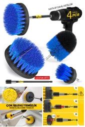 Genel TemizliK 4'lü Çok Amaçlı Araba Bakım Fırçası Tüm Matkaplara Uyumlu Jant Lastik Kotuk Kit thumbnail 1