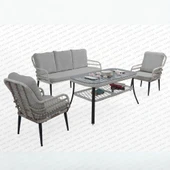 Capri Swing Pisa Üçlü Rattan Bahçe Balkon Oturma Grubu | Beyaz | 802 - 1
