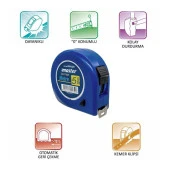 Şerit Metal Bükülebilir Metre 5 m x 25 mm Soft Mavi Renk Düğmeli Ölçüm Ölçme Plastik Kasalı thumbnail 4