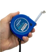 Şerit Metal Bükülebilir Metre 5 m x 25 mm Soft Mavi Renk Düğmeli Ölçüm Ölçme Plastik Kasalı thumbnail 5