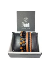 JTSS24KOB1455 DERİ - KAPLANGÖZÜ - ONYX - LAV - HEMATİT DOĞALTAŞ KOMBİN BİLEKLİK - 3