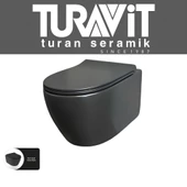 Turavit Rondo Kanalsız Mat Siyah Asma Klozet, Turavit Yavaş Kapak - 1