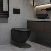 Turavit Rondo Mat Siyah Kanalsız Asma Klozet RND5512B, Turavit Rondo Duroplast Yavaş Kapak thumbnail 1