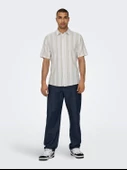 ONLY&SONS Erkek Çizgi Desenli Keten Gömlek 22028420 - 3