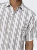 ONLY&SONS Erkek Çizgi Desenli Keten Gömlek 22028420 thumbnail 3