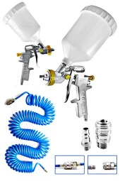 Havalı Üstten Depo 1,3mm  Boya Tabancası, Spiral Hava Hortumu15 mt Hava Jakı  Takım Set - 1