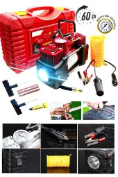 Combo  12V 150PSI Ağır Hizmet Çift Silindirli Çantalı Hava Kompresörü 1500KG  Cırcırlı Kriko Set - 2
