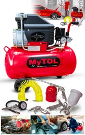 Full Paket En Çok Tercih Edilen 2HP 50 LtHava Kompresörü Boya,Lastik,Mazot Temizleme 5PCS Havalı - 1