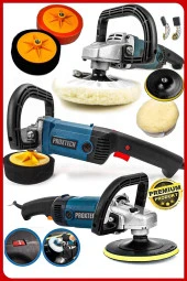 PROXTECH Premium Profesyonel 6 Kademeli Devirli  Sünger Setli Zımpara Pasta Cila Polisaj Makinesi Ful Paket - 1