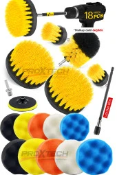 PROXTECH Combo Profesyonel Temizlik 18Parça Pasta Cila Polisaj Süngeri Matkapa Uyumlu Fırça Seti Parlatma Kit thumbnail 5