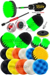 PROXTECH Combo Profesyonel Temizlik 18Parça Pasta Cila Polisaj Süngeri Matkapa Uyumlu Fırça Seti Parlatma Kit thumbnail 7