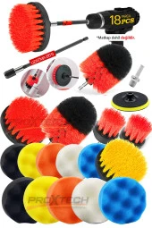 PROXTECH Combo Profesyonel Temizlik 18Parça Pasta Cila Polisaj Süngeri Matkapa Uyumlu Fırça Seti Parlatma Kit thumbnail 9