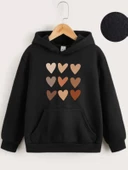 Çocuk Unisex Kapüşonlu Mini Kalpli Baskılı Sweatshirt - Siyah thumbnail 1