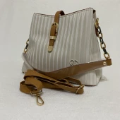 Fatozel Çanta Krem Çizgili İnce Kemerli FÇ-00002 thumbnail 3