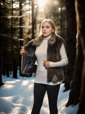 Kadın Kolsuz Fermuarlı Yelek - Kahve thumbnail 1