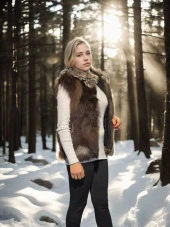 Kadın Kolsuz Fermuarlı Yelek - Kahve thumbnail 3