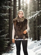 Kadın Kolsuz Fermuarlı Yelek - Kahve thumbnail 4