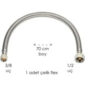 FLEX ÇELİK 1/2* 3/8 UÇ 70 CM BOY 1 ADET SU HORTUM - 1