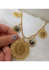 Altın Kaplama Beşi BİR Yerde Kolye (Halat Zincirli) DAYB0040 thumbnail 1