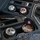 Üniversal 7 Renkli Işıklı Porselen Yanmaz Koku Geçirmez Lüx Oto Küllük Dumansız Kapaklı Spor Araç İçi Küllük Araba Küllüğü Gümüş thumbnail 5