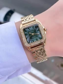 Ferrucci Kare Vintage Kadın Metal Kordon Kol Saati  Gold Yeşil thumbnail 2