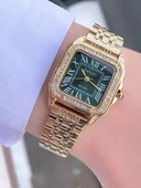 Ferrucci Kare Vintage Kadın Metal Kordon Kol Saati  Gold Yeşil thumbnail 1