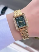Ferrucci Dikdörtgen Vintage Kadın Metal Kordon Kol Saati  Gold Yeşil thumbnail 2