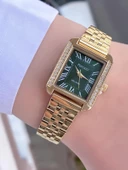 Ferrucci Dikdörtgen Vintage Kadın Metal Kordon Kol Saati  Gold Yeşil thumbnail 1