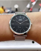 Q&Q Erkek Hasır Kordon Kol Saatİ  Gümüş Siyah thumbnail 2