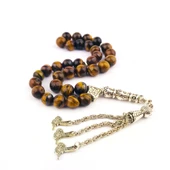 Metal Tuğra Püsküllü 33 Taneli Doğal Taş Kaplangözü Tesbih Tespih - 1