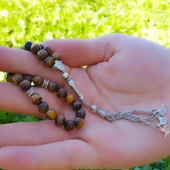 Metal Tuğra Püsküllü 33 Taneli Doğal Taş Kaplangözü Tesbih Tespih - 2