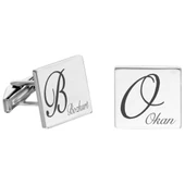 Kişiye Özel İsim Yazılı Kare Tasarım 925 Ayar Gümüş Kol Düğmesi thumbnail 2