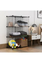 6 Bölmeli Tel Küp Çok Amaçlı Organizer Raf Siyah 33cm Mutfak, Oyuncak, Kiler, Depolama Rafı - 1