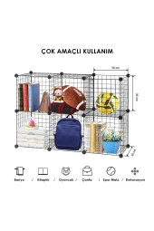 6 Bölmeli Tel Küp Çok Amaçlı Organizer Raf Siyah 33cm Mutfak, Oyuncak, Kiler, Depolama Rafı - 3