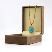 Çelik Kolye - Mavi Taş Kolye Altın Kaplama KLY-604 thumbnail 5