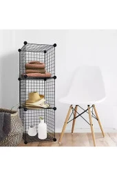 3 Bölmeli Tel Küp Çok Amaçlı Organizer Raf Siyah 33cm Mutfak, Oyuncak, Kiler, Depolama Rafı - 2