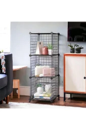 3 Bölmeli Tel Küp Çok Amaçlı Organizer Raf Siyah 33cm Mutfak, Oyuncak, Kiler, Depolama Rafı - 3