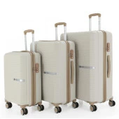 MÇS 3lü Set Kırılmaz Silikon Seyahat Valizi Bavulu V374 Kemik/Şampanya thumbnail 1
