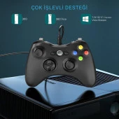 Cosmostech PLAY X PC , XBOX 360 Uyumlu Kablolu Wired Oyun Kolu Gamepad Controller Siyah thumbnail 5