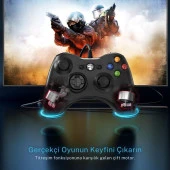 Cosmostech PLAY X PC , XBOX 360 Uyumlu Kablolu Wired Oyun Kolu Gamepad Controller Siyah thumbnail 7