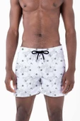 Su İtici Özellikli Dijital Baskılı Erkek Plaj Deniz Şort Mayo - D023-Beyaz thumbnail 2