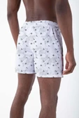 Su İtici Özellikli Dijital Baskılı Erkek Plaj Deniz Şort Mayo - D023-Beyaz thumbnail 4
