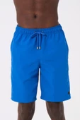 Saks Uzun Boy Basic Model Su İtici Özellikli Düz Renk Erkek Plaj Deniz Şort Mayo - 2206-Saks thumbnail 4