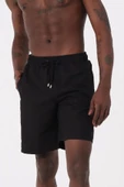 Siyah Uzun Boy Basic Model Su İtici Özellikli Düz Renk Erkek Plaj Deniz Şort Mayo - 2206-Siyah thumbnail 2