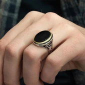 Gümüş Oval Oniks Taşlı Erkek Yüzük - 12