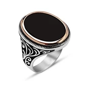 Gümüş Oval Oniks Taşlı Erkek Yüzük - 3