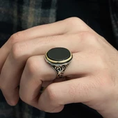 Gümüş Oval Oniks Taşlı Erkek Yüzük - 10
